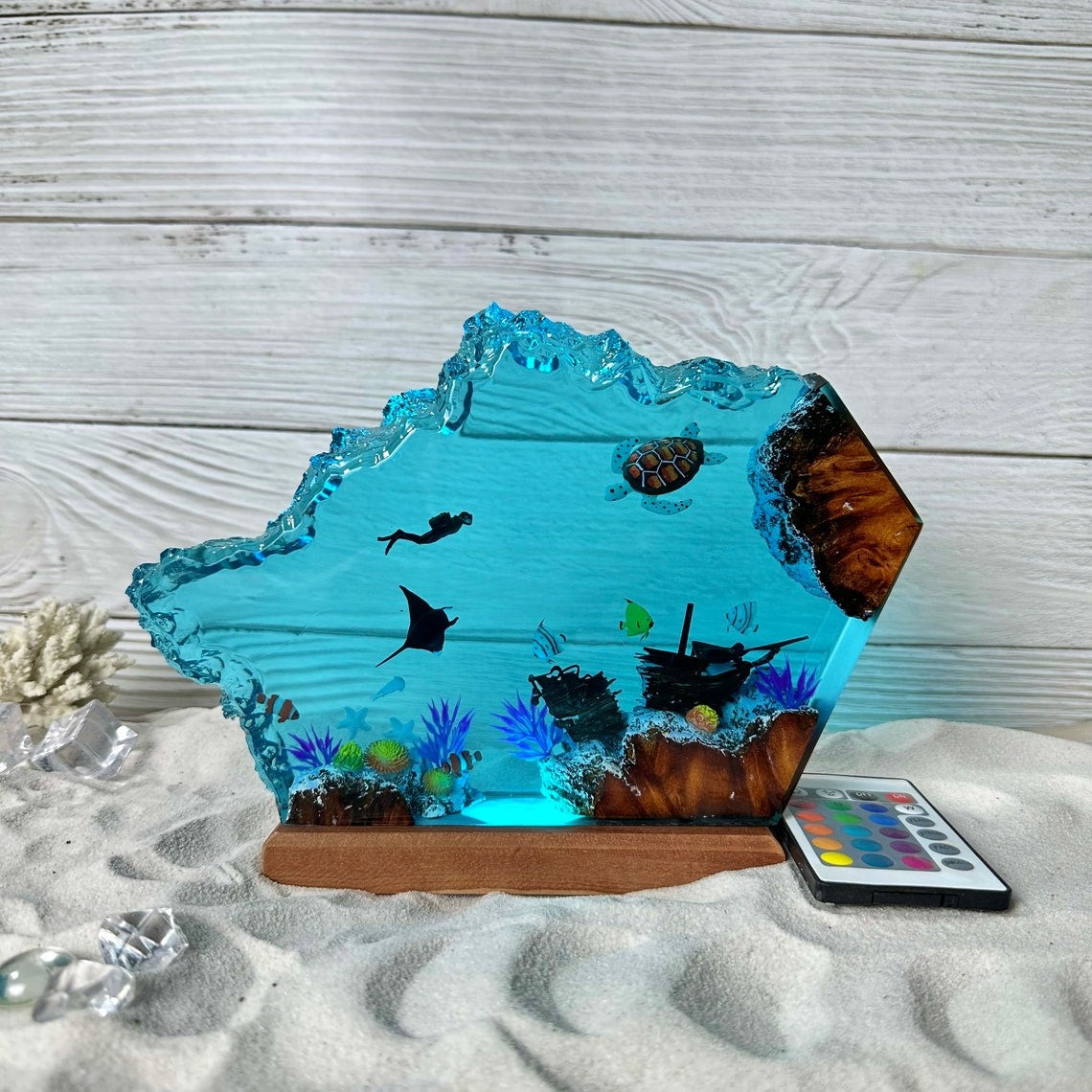 Ray, Turtle and Scuba Diver Resin Night Light