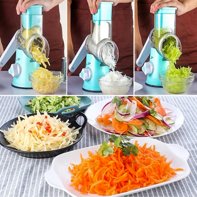 BRIVLOX ARKALIFE™ 3-in-1 Rotary Cheese Grater, Kitchen Mandoline Vegetable Slicer with 3 Interchangeable Blades for Fruit, Vegetables, Nuts - BRIVLOX | Where Innovation Meets Style!