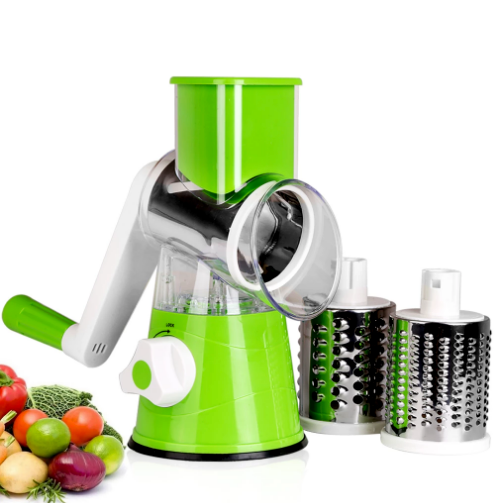 BRIVLOX ARKALIFE™ 3-in-1 Rotary Cheese Grater, Kitchen Mandoline Vegetable Slicer with 3 Interchangeable Blades for Fruit, Vegetables, Nuts - BRIVLOX | Where Innovation Meets Style!