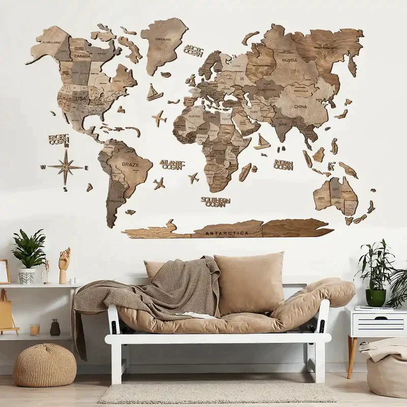 BRIVLOX 3D Wooden World Map Multicolor - BRIVLOX | Where Innovation Meets Style!